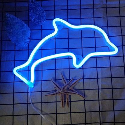 Dolphin Neon Light LED Lamp Free Standing Decor Sign