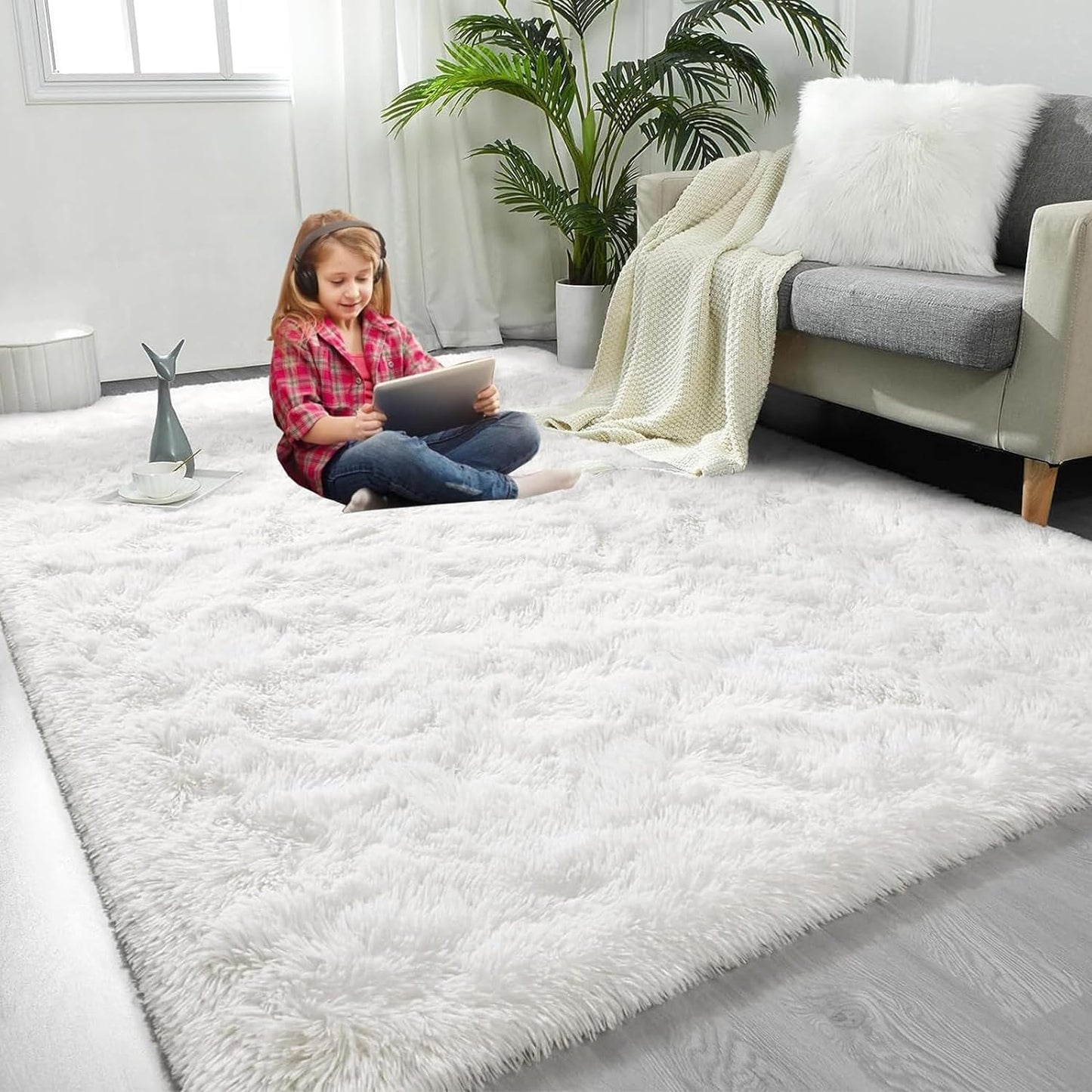 4m Extra Large Soft Shag Rug Carpet Mat Cream White 400 x 200