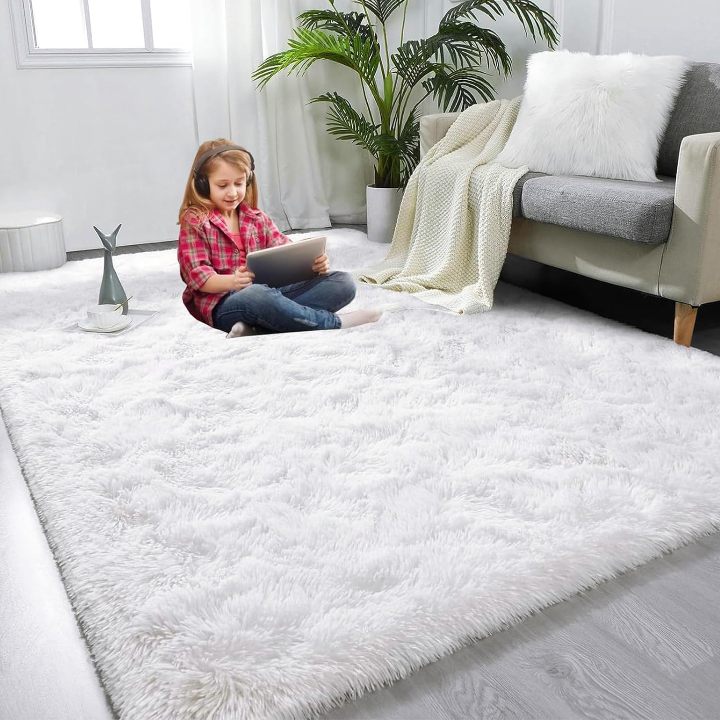 XL Extra Large 300 x 200 Soft Shag Rug Carpet Mat White