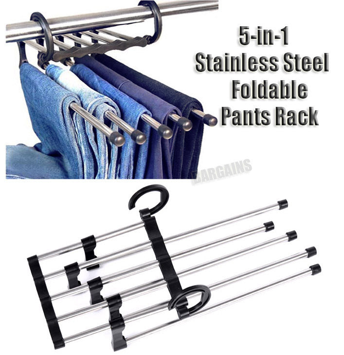 5-in-1 Stainless Steel Retractable Pants Clothes Hanger Organizer