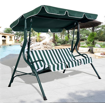 3-Person Outdoor Swing Chair with Padded Cushion Green