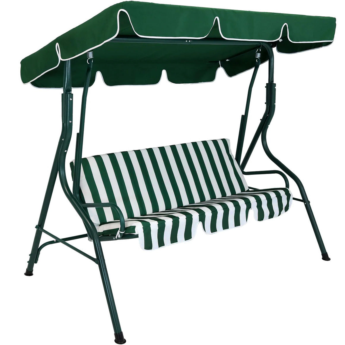 3-Person Outdoor Swing Chair with Padded Cushion Green