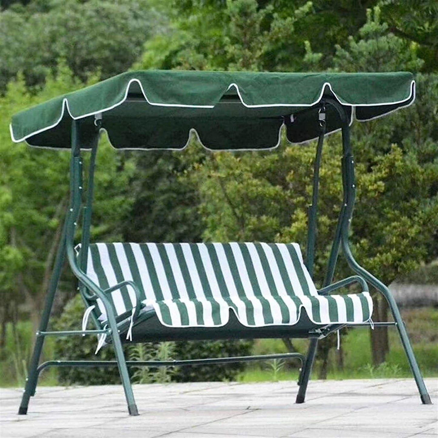 3-Person Outdoor Swing Chair with Padded Cushion Green