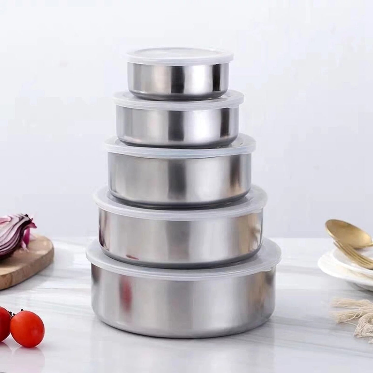 Stainless Steel Mixing Bowl Set with Lids for Food Storage and Meal Prep