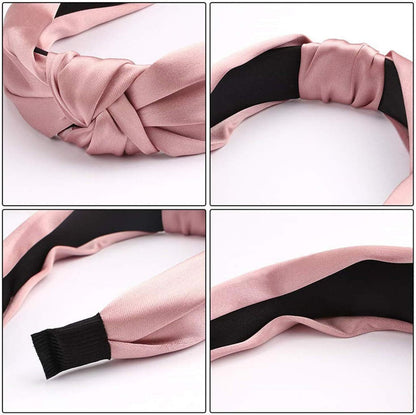 Stylish Twist Knot Satin Bow Headband Hair Accessory Pink