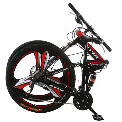 21 Speed Dual Suspension Foldable Mountain Bike Red Black