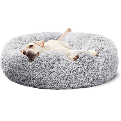 60cm Cozy Plush Soft Fluffy Pet Bed for Dogs and Cats Light Grey