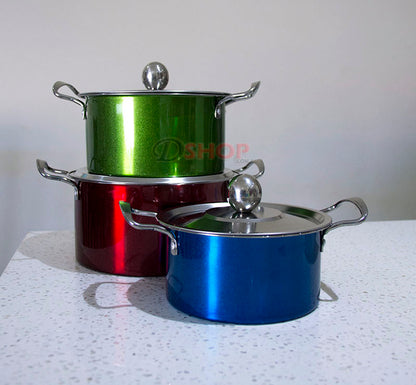 3-Piece Stainless Steel Cookware Set Colorful Metallic Finish