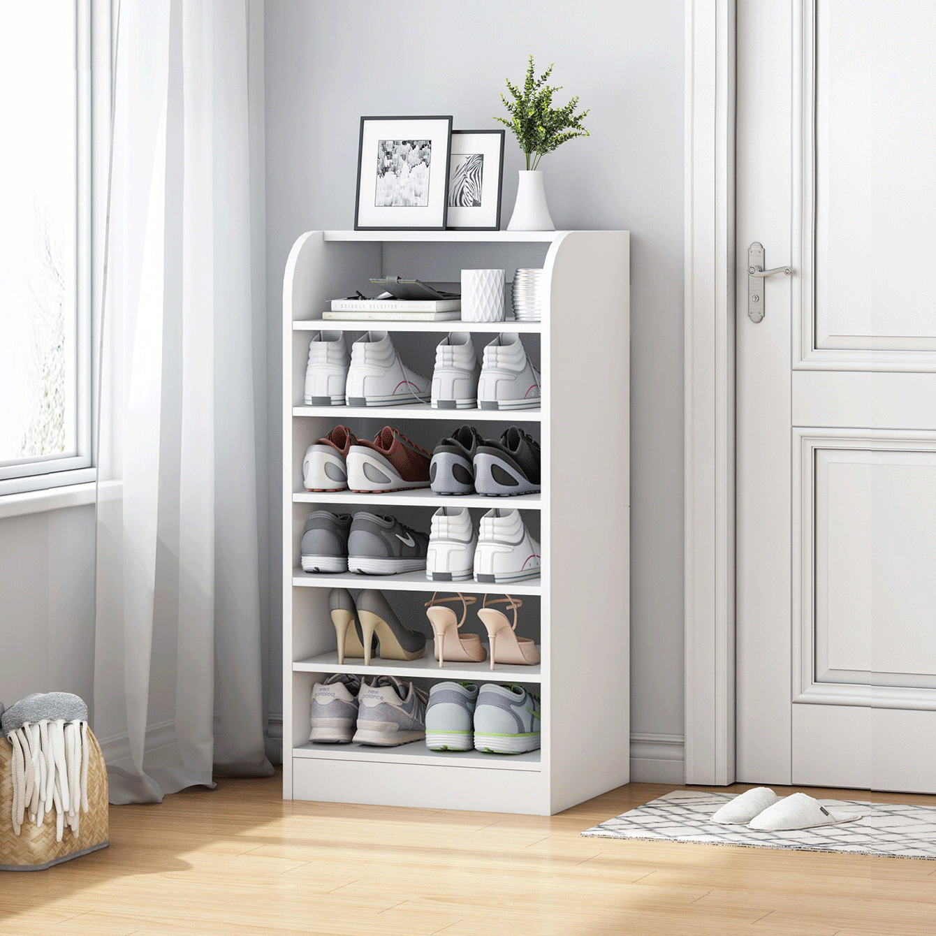 Extra Spacious 7-Tier Wooden Shoe Rack Storage Organizer Cabinet White