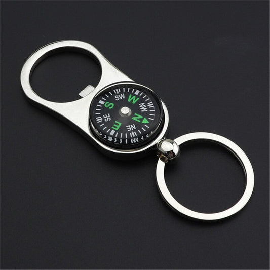 Compact 3-in-1 Compass Bottle Opener Keychain for Easy Navigation