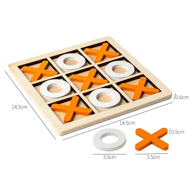 Wooden Tic Tac Toe Game Set Classic XO Board Game Orange