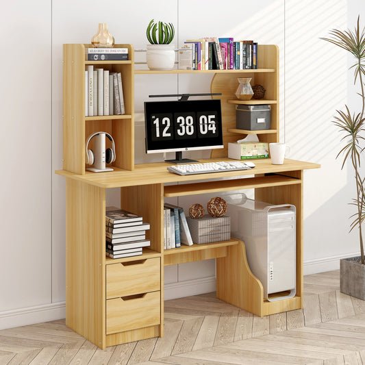 Stylish Computer Desk Home Office Workstation with Shelf and Cabinet Oak