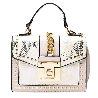 Luxury Designer Handbag Metal Studs Tote Satchel Bag White