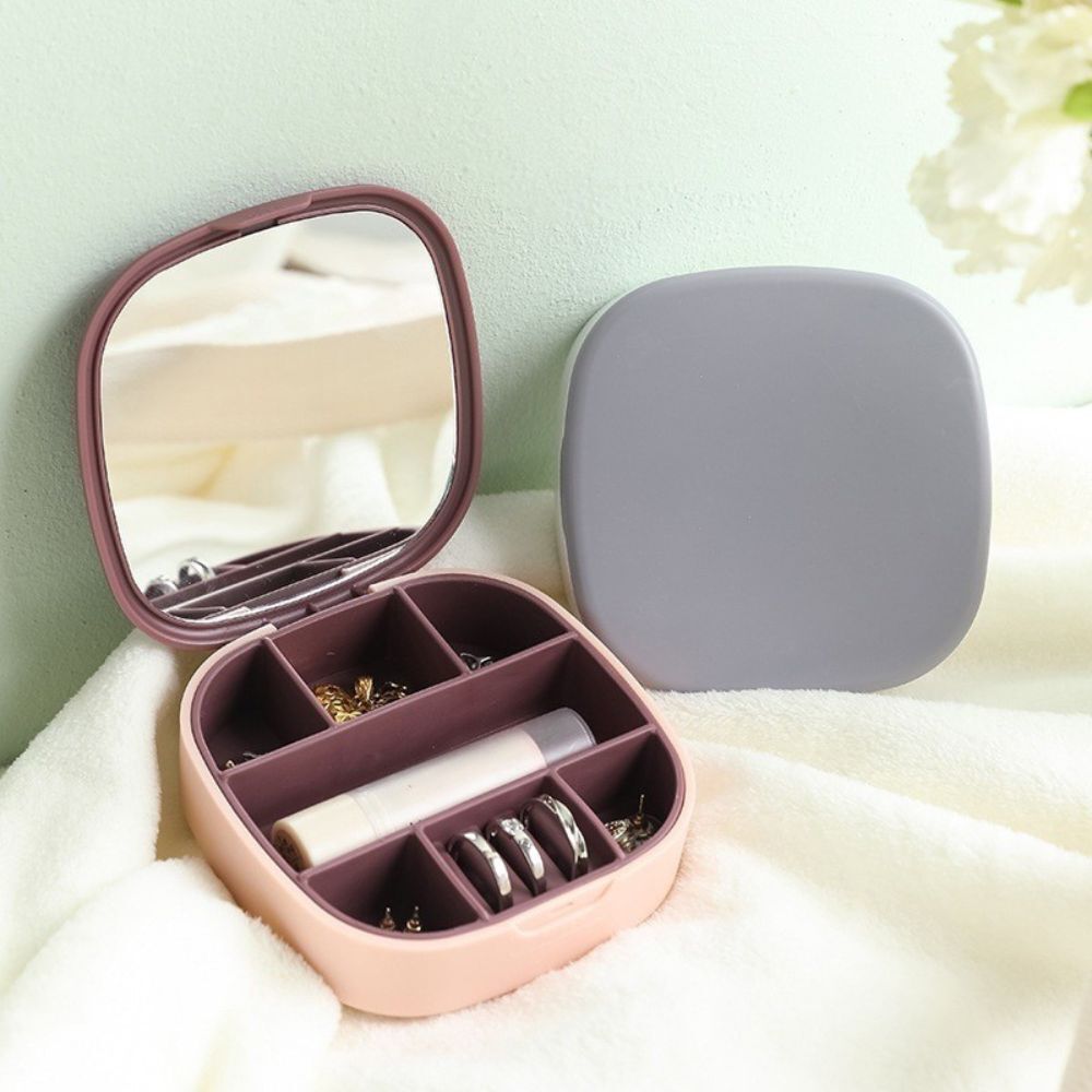 Compact Travel Makeup Organizer with Mirror and Jewelry Storage