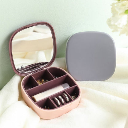 Compact Travel Makeup Organizer with Mirror and Jewelry Storage