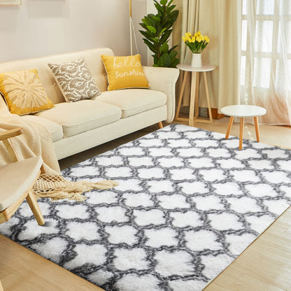 300 x 200 XL Soft Comfortable Shag Rug White Lattice