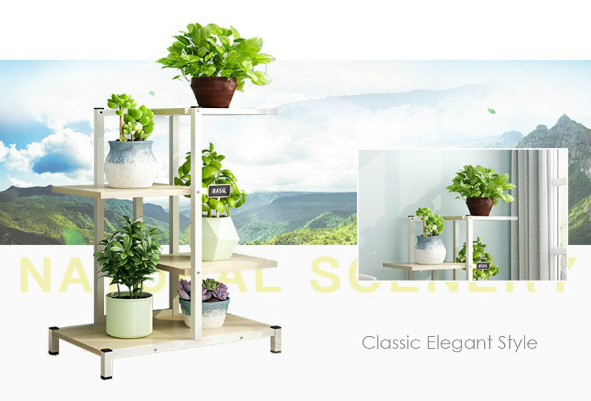 Elegant Garden Plants Stand Planter Shelf White Oak