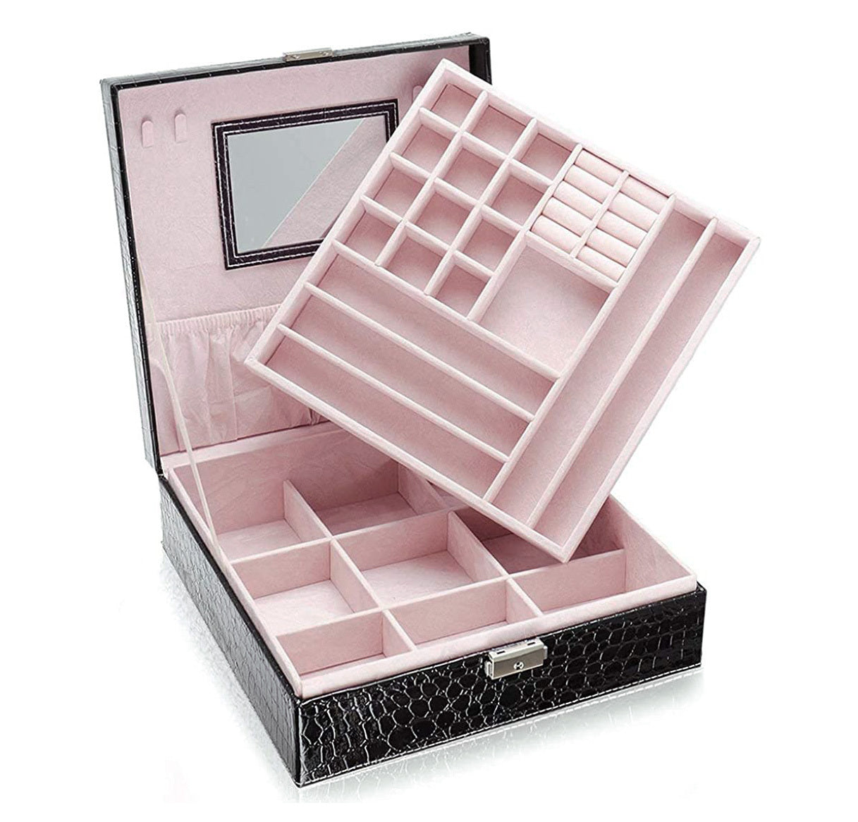 Elegant Pink Crocodile Leather Jewellery Box Organiser