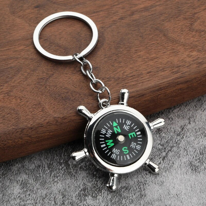 Nautical Ship Wheel Keychain Helmsman Compass Key Ring for Navigation