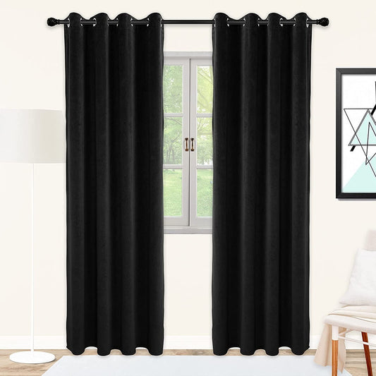 2 Pack 3 Layer Blackout Eyelet Curtains for Total Darkness Black