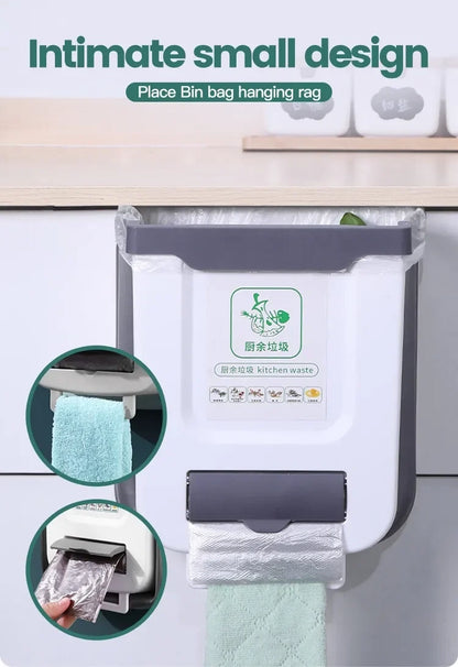 10L Foldable Hanging Kitchen Bin with Trash Bag Dispenser