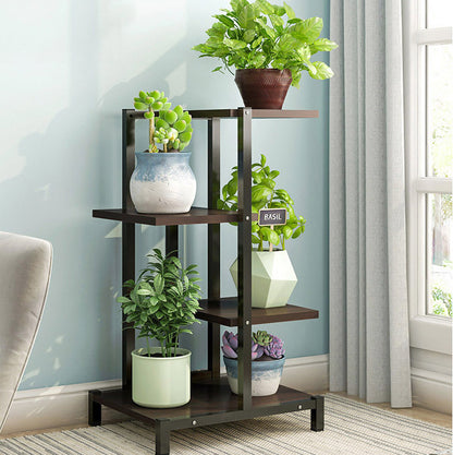 Elegant Garden Plant Stand Shelf Black Walnut