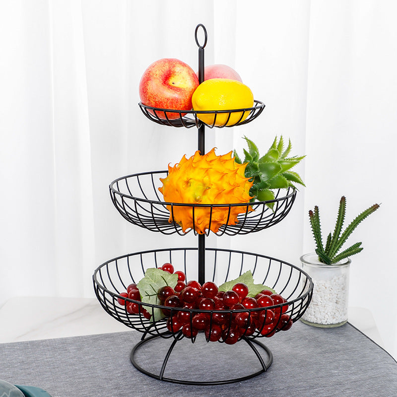 Elegant 3-Tier Metal Fruit Basket Plate Bowl Kitchen Buffet Food Tray Black