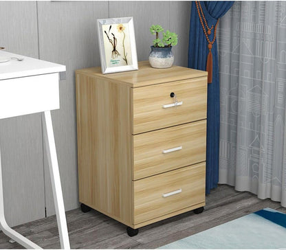 Natural Oak 3 Drawer Bedside Table with Wheels for Bedroom Storage