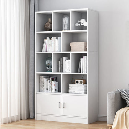 10-Shelf 2-Door Wardrobe Cupboard Bookshelf Cabinet White