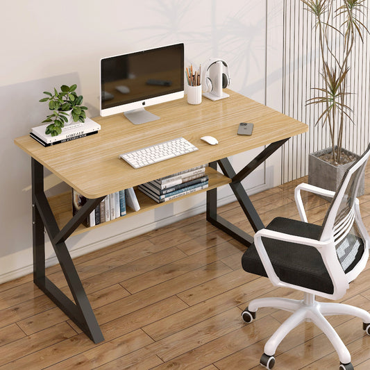 80cm Wood and Metal Computer Desk with Shelf Oak