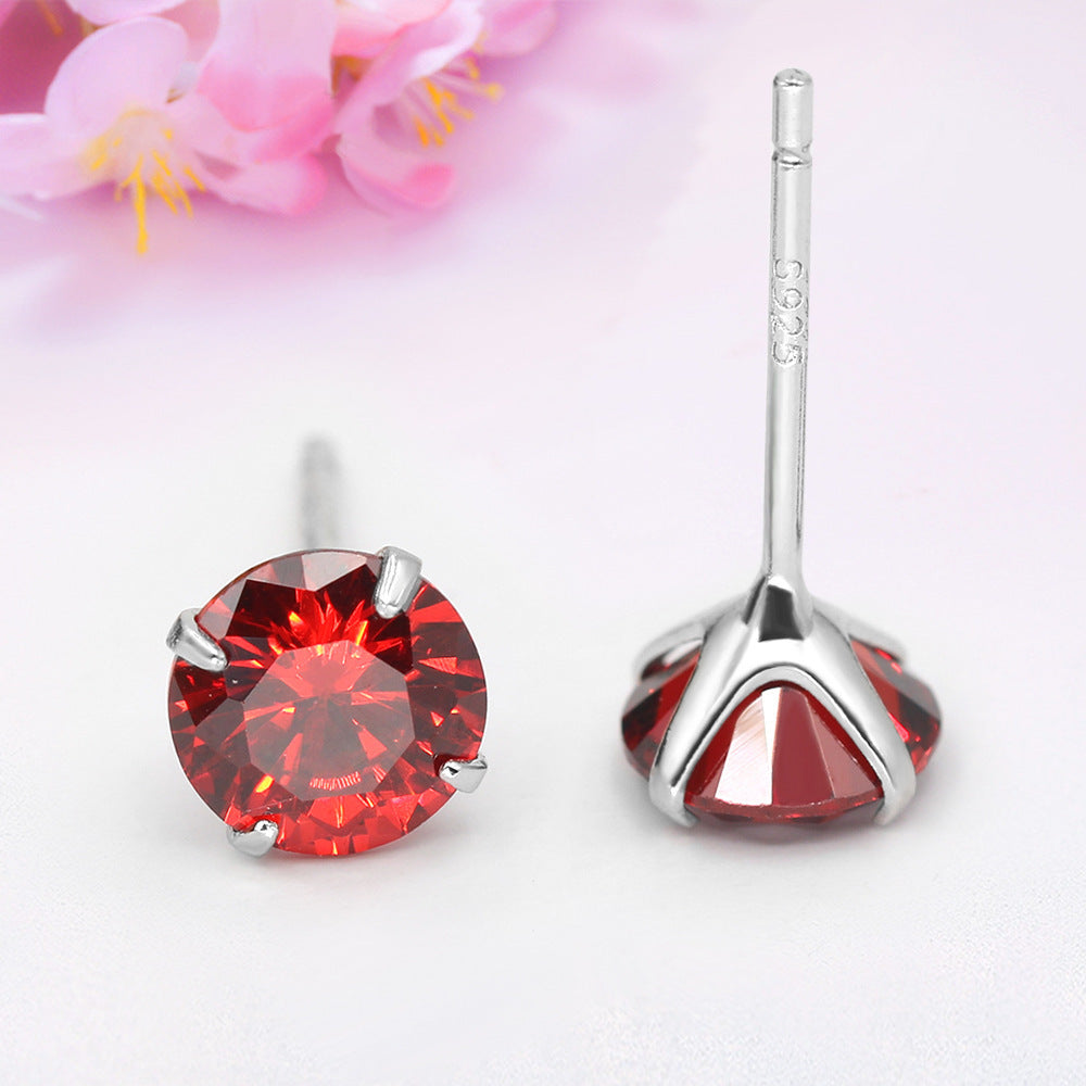 Sterling Silver 2 Carats CZ Diamond Stud Earrings Elegant Ruby