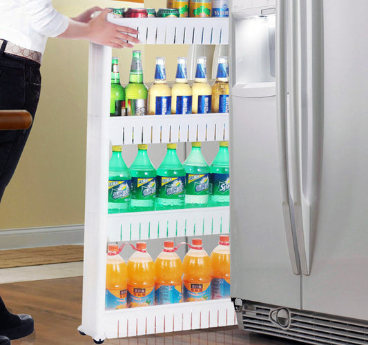 4 Tier Rolling Side Bottle Storage Shelf for Kitchen and Pantry