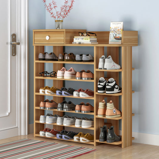 7 Tier Shoe Rack Storage Organizer with Drawer Oak