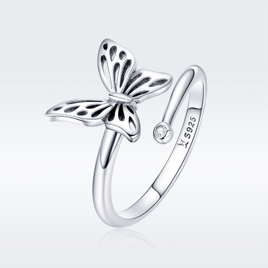 Elegant S925 Sterling Silver Adjustable Butterfly Ring for Women