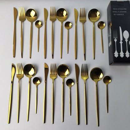 24 Piece Stainless Steel Cutlery Set Elegant Dining Tableware Gold