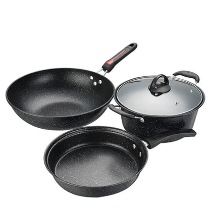 3 PC Non-Stick Stone Cookware Set Frying Pan Pot Kitchen Essentials