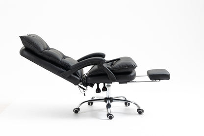 Luxury Executive Reclining Office Chair with Foot Rest and Massager Black