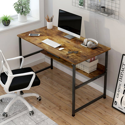 Rustic Wood and Metal Computer Desk with Storage Shelf