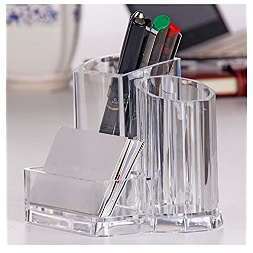 Clear Acrylic Desk Organizer with Pen and Business Card Holder for Office Essentials