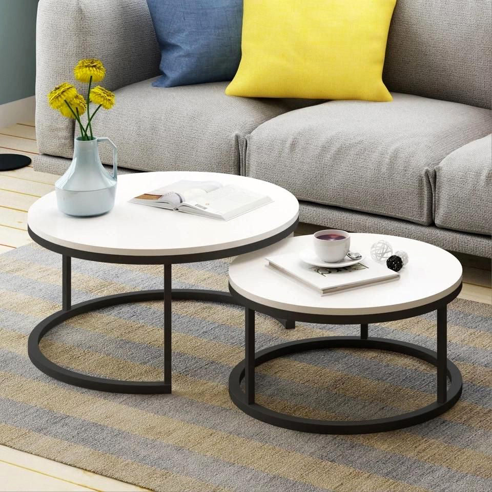 Stylish White Nesting Coffee Tables Modern Living Room Furniture Set