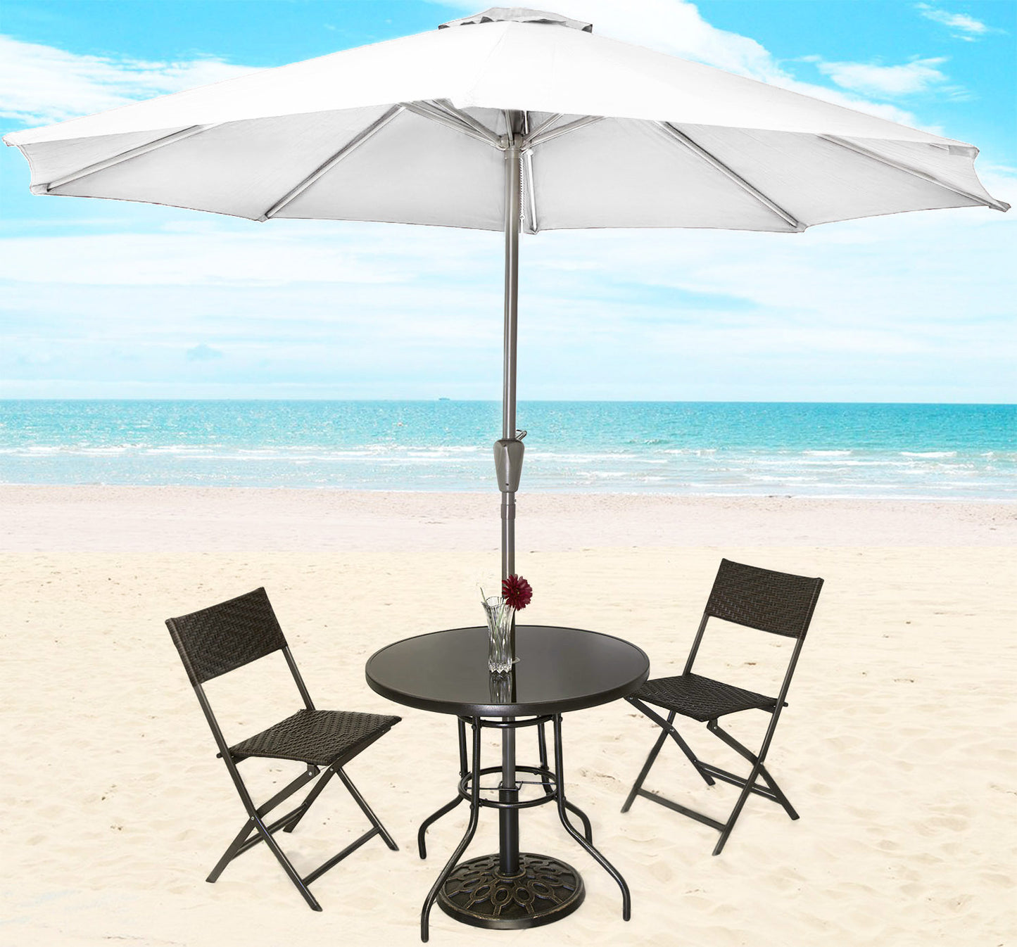 3m Steel Outdoor Garden Patio Market Umbrella White