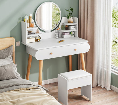 Elegant Vanity Table with Mirror Stool and Storage Drawers Set