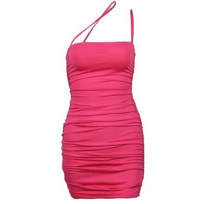 Neon Pink Ruched Bodycon Mini Dress for Party and Clubwear