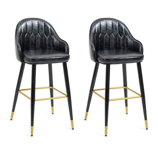 Set of 2 High Gloss Faux Leather Bar Stools Modern Black Design