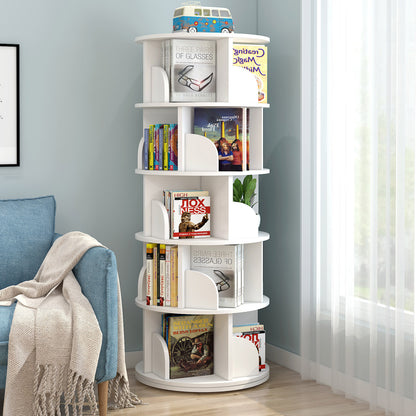 5 Tier Rotating Display Shelf Bookcase Organizer White