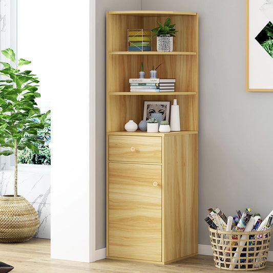 Stylish Wooden Corner Shelf Unit with Cabinet and Drawer Oak