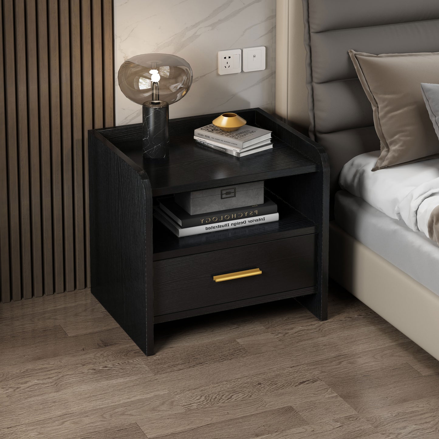 Elegant Bedside Table Nightstand with Drawer Black