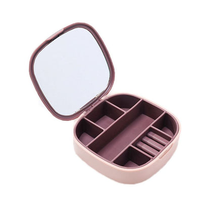 Compact Travel Makeup Organizer with Mirror and Jewelry Storage