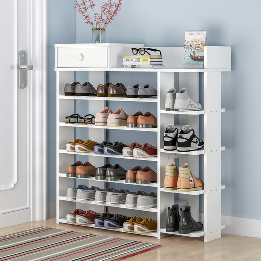 7 Tier Shoe Rack Storage Organizer with Drawer White