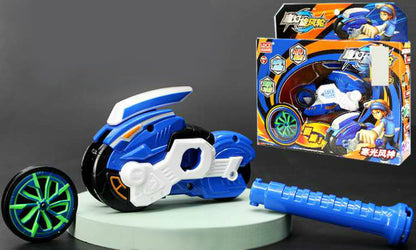 Magic Motorbike Spinner Wheel Spinning Top Burst Toy for Kids Fun Blue